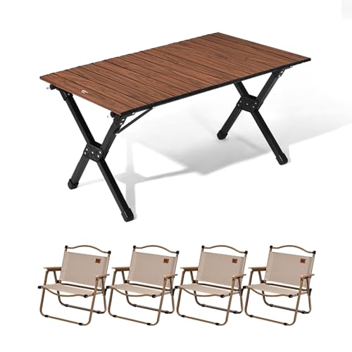 HBOOMOEM Robuster Tisch Und StüHle Im Freien Set ，Faltbarer Campingtisch Und StüHle Set，Wird Mit Einer Tragetasche Geliefert, Geeignet FüR Picknicks, Camping Und SträNde.(90CM+4 Ordinary Chairs) von HBOOMOEM