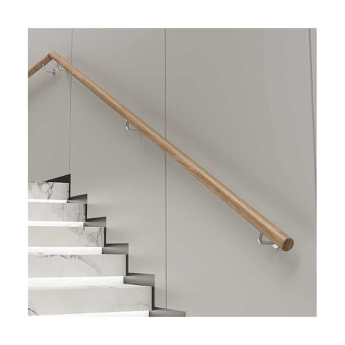 HBOOMOEM Rund TreppengeläNder，Handlauf Aus Massivem Eichenholz，Mit Metallhalterung Ist Es FüR Innen- Und AußEnflure, DachböDen, Veranden Und Terrassen Geeignet.(120CM/47.3in) von HBOOMOEM
