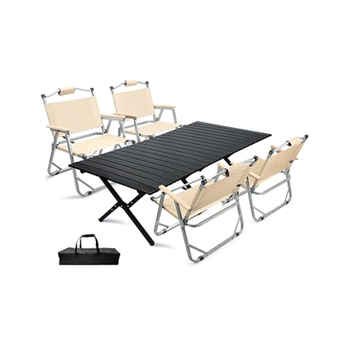 HBOOMOEM Set Klapptische Und StüHle，Camping Set Mit Tisch & KlappstüHlen，Geeignet for Den Einsatz Im Innen- Und AußEnbereich, Grillabende, Gartenpartys Und Reisen.(120CM+4 Large Chairs,Black) von HBOOMOEM