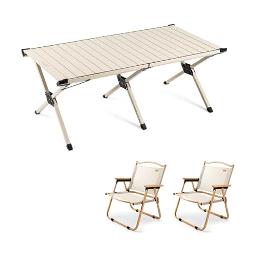 HBOOMOEM Set Klapptische Und StüHle，Robuster Tisch Und StüHle Im Freien Set ，Leicht Und Einfach Zu Tragen, Geeignet FüR GäRten Im Freien, Camping, Festivals Usw.(Apricot,120CM+2 Chairs) von HBOOMOEM