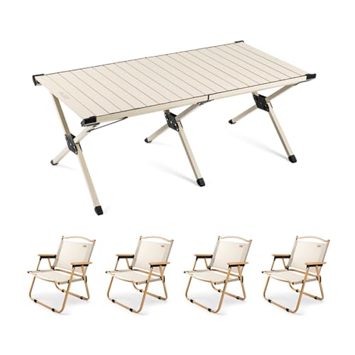 HBOOMOEM Set Klapptische Und StüHle，Robuster Tisch Und StüHle Im Freien Set ，Leicht Und Einfach Zu Tragen, Geeignet FüR GäRten Im Freien, Camping, Festivals Usw.(Apricot,120CM+4 Chairs) von HBOOMOEM