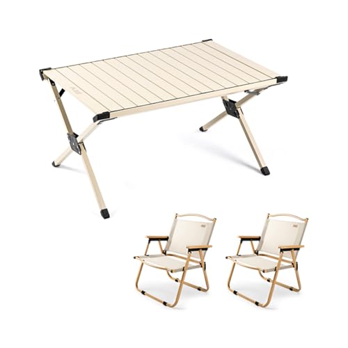 HBOOMOEM Set Klapptische Und StüHle，Robuster Tisch Und StüHle Im Freien Set ，Leicht Und Einfach Zu Tragen, Geeignet FüR GäRten Im Freien, Camping, Festivals Usw.(Apricot,90CM+2 Chairs) von HBOOMOEM