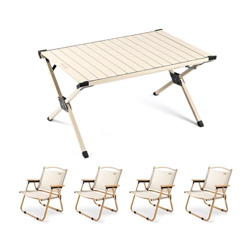 HBOOMOEM Set Klapptische Und StüHle，Robuster Tisch Und StüHle Im Freien Set ，Leicht Und Einfach Zu Tragen, Geeignet FüR GäRten Im Freien, Camping, Festivals Usw.(Apricot,90CM+4 Chairs) von HBOOMOEM