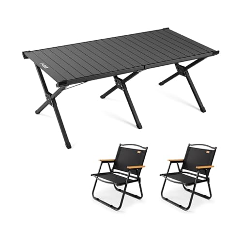 HBOOMOEM Set Klapptische Und StüHle，Robuster Tisch Und StüHle Im Freien Set ，Leicht Und Einfach Zu Tragen, Geeignet FüR GäRten Im Freien, Camping, Festivals Usw.(Black,120CM+2 Chairs) von HBOOMOEM