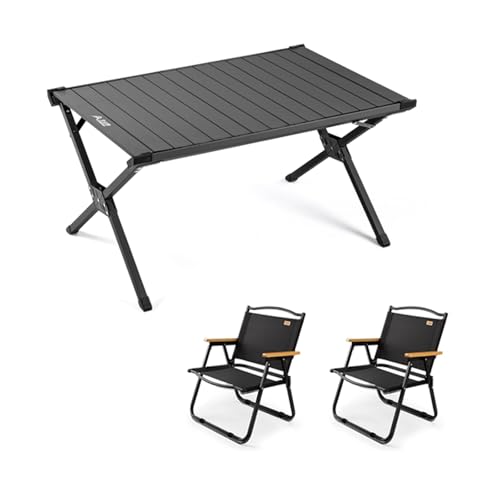 HBOOMOEM Set Klapptische Und StüHle，Robuster Tisch Und StüHle Im Freien Set ，Leicht Und Einfach Zu Tragen, Geeignet FüR GäRten Im Freien, Camping, Festivals Usw.(Black,90CM+2 Chairs) von HBOOMOEM