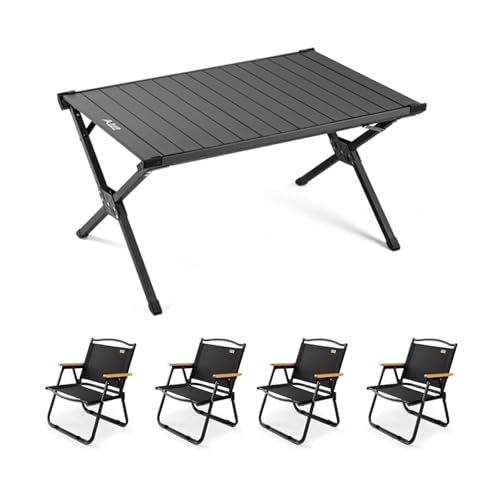 HBOOMOEM Set Klapptische Und StüHle，Robuster Tisch Und StüHle Im Freien Set ，Leicht Und Einfach Zu Tragen, Geeignet FüR GäRten Im Freien, Camping, Festivals Usw.(Black,90CM+4 Chairs) von HBOOMOEM