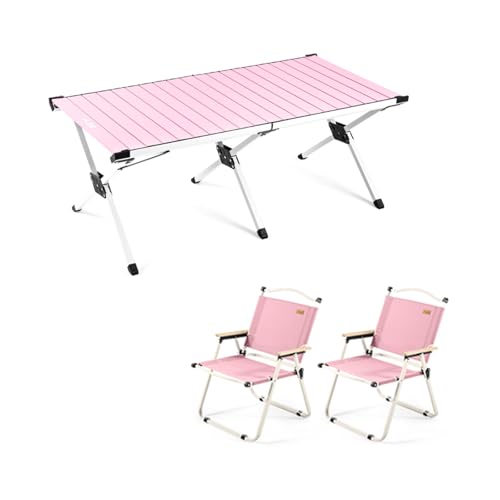 HBOOMOEM Set Klapptische Und StüHle，Robuster Tisch Und StüHle Im Freien Set ，Leicht Und Einfach Zu Tragen, Geeignet FüR GäRten Im Freien, Camping, Festivals Usw.(Pink,120CM+2 Chairs) von HBOOMOEM