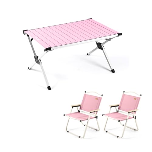 HBOOMOEM Set Klapptische Und StüHle，Robuster Tisch Und StüHle Im Freien Set ，Leicht Und Einfach Zu Tragen, Geeignet FüR GäRten Im Freien, Camping, Festivals Usw.(Pink,90CM+2 Chairs) von HBOOMOEM
