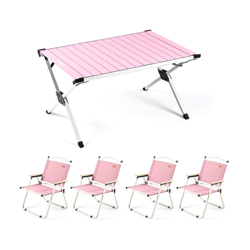 HBOOMOEM Set Klapptische Und StüHle，Robuster Tisch Und StüHle Im Freien Set ，Leicht Und Einfach Zu Tragen, Geeignet FüR GäRten Im Freien, Camping, Festivals Usw.(Pink,90CM+4 Chairs) von HBOOMOEM