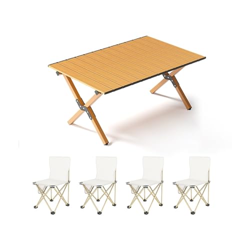 HBOOMOEM Set Klapptische Und StüHle，Tragbarer Klapptisch Camping Inklusive Hockern，FüR Den AußEn- Und Innenbereich Geeignet, Geeignet Zum Grillen, Picknick, Gartenparty.(Normal,Khaki_90CM+4 Chairs) von HBOOMOEM