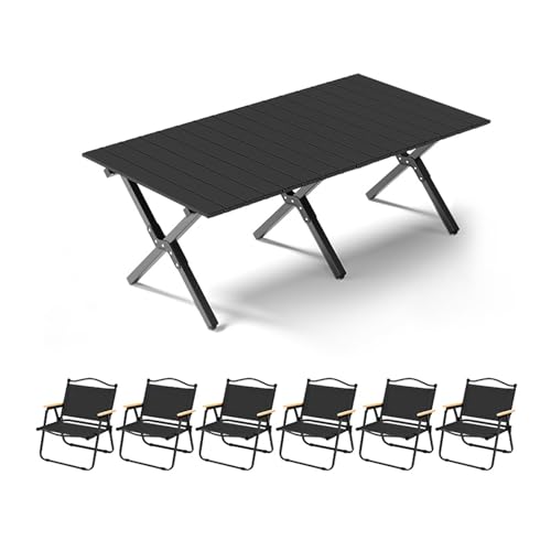 HBOOMOEM Set Klapptische Und StüHle，Tragbarer Klapptisch Camping Inklusive Hockern，FüR Den AußEn- Und Innenbereich Geeignet, Geeignet Zum Grillen, Picknick, Gartenparty.(Upgrade,Black_120CM+6 Chairs) von HBOOMOEM