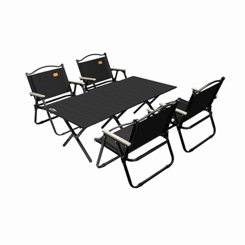 HBOOMOEM Tragbarer Klapptisch Camping Inklusive Hockern，Robuster Tisch Und StüHle Im Freien Set，Geeignet for StrandausflüGe, Gartenpartys, Grillabende Im Freien Usw.(Black,120CM+4 Chairs) von HBOOMOEM