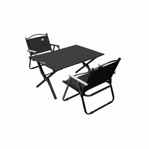 HBOOMOEM Tragbarer Klapptisch Camping Inklusive Hockern，Robuster Tisch Und StüHle Im Freien Set，Geeignet for StrandausflüGe, Gartenpartys, Grillabende Im Freien Usw.(Black,90CM+2 Chairs) von HBOOMOEM
