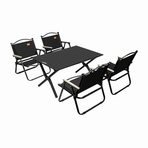 HBOOMOEM Tragbarer Klapptisch Camping Inklusive Hockern，Robuster Tisch Und StüHle Im Freien Set，Geeignet for StrandausflüGe, Gartenpartys, Grillabende Im Freien Usw.(Black,90CM+4 Chairs) von HBOOMOEM