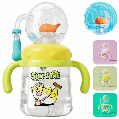 HBSAPKKA Trinkbecher mit Walspritzer, Schnabelbecher mit verstellbaren Riemen, 300 ml, Wal-Wasserbecher mit weicher Silikonspitze, auslaufsicherer Trinkhalm, Grün von HBSAPKKA