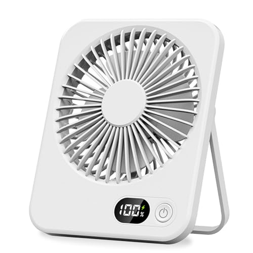 HBSFBH Ladefähige USB Ventilatoren, USB Tischventilator Klein, Ladefähige Schreibtischventilator, USB Leise Ventilator, 180°Einstellbar Ventilatoren, 5 Geschwindigkeiten Ventilator, Für Büro (Weiß) von HBSFBH