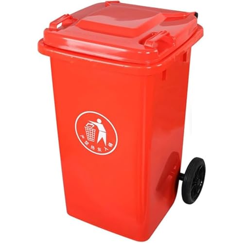 HBSSP 100L 120L 240L Außenmülleimer mit Rädern Schwerer Großer Abfallbehälter Mit Deckel Kommerziellen Abfallbehälter für Veranda, Hinterhof, Terrasse, Patio(Red,100L) von HBSSP