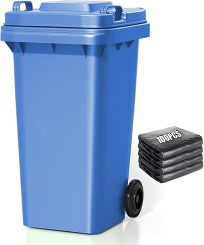 HBSSP 18Gallon/22Gallon/27Gallon/53Gallon Großer Mülleimer Im Freien Kommerziellen Mülleimer mit 100 Aufbewahrungstaschen, Tragbarer Griff & Fester Rollentwurf, Für Restaurants Büros Lagerhallen (Blue von HBSSP
