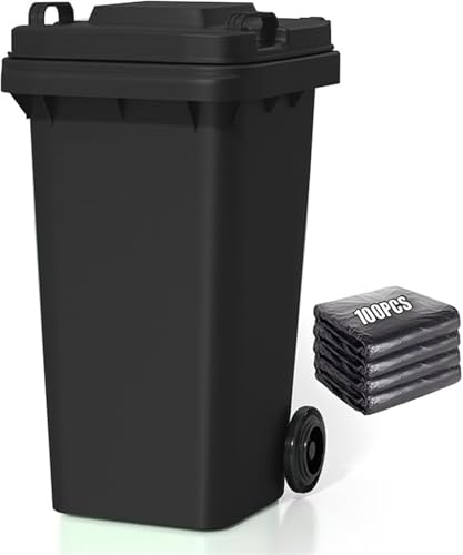 HBSSP 18Gallon/22Gallon/27Gallon/53Gallon Großer Mülleimer Im Freien Kommerziellen Mülleimer mit 100 Aufbewahrungstaschen, Tragbarer Griff & Solide Rollendesign, Für Restaurants Büros Lager(,100L von HBSSP