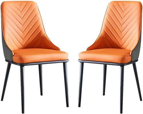 HBSSP 2er-Set Küchen-Esszimmerstühle PU-Leder mit Ergonomischer Rückenlehne Und Metallbeinen for Theken, Lounge, Wohnzimmer, Empfangsstuhl(Orange) von HBSSP
