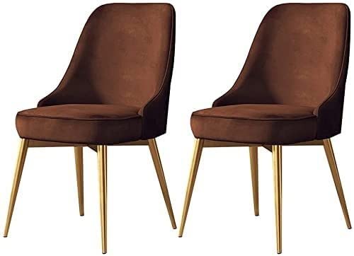 HBSSP 2er Set Küchen-Wohnzimmer-Stühle mit Metallbeinen Samtsitz Und Rückenlehne Für Büro-Lounge-Esszimmer-Schlafzimmer(Brown,Golden feet) von HBSSP