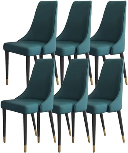 HBSSP 6er-Set Küchen Esszimmerstühle Mikrofaser-Leder Wohnzimmer-Seitenstühle Loungesessel mit Holzbeinen Ergonomischer Sitz(Dark Blue) von HBSSP