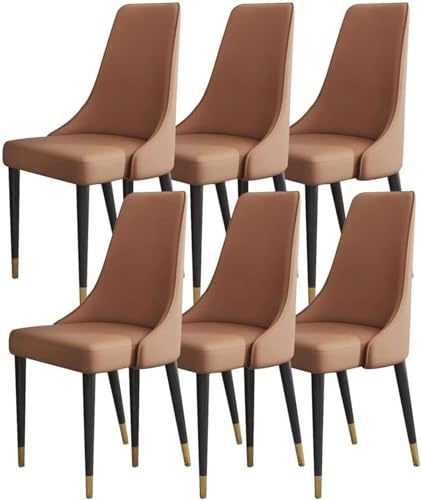 HBSSP 6er-Set Küchen Esszimmerstühle Mikrofaser-Leder Wohnzimmer-Seitenstühle Loungesessel mit Holzbeinen Ergonomischer Sitz(Dark Brown) von HBSSP