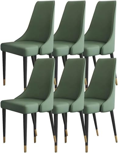 HBSSP 6er-Set Küchen Esszimmerstühle Mikrofaser-Leder Wohnzimmer-Seitenstühle Loungesessel mit Holzbeinen Ergonomischer Sitz(Dark Green) von HBSSP