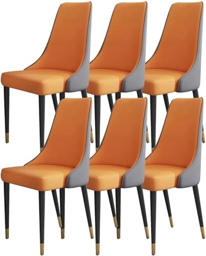 HBSSP 6er-Set Küchen Esszimmerstühle Mikrofaser-Leder Wohnzimmer-Seitenstühle Loungesessel mit Holzbeinen Ergonomischer Sitz(Gray Orange) von HBSSP