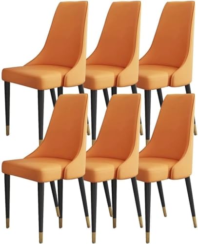 HBSSP 6er-Set Küchen Esszimmerstühle Mikrofaser-Leder Wohnzimmer-Seitenstühle Loungesessel mit Holzbeinen Ergonomischer Sitz(Orange) von HBSSP