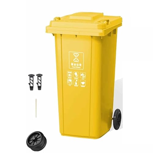 HBSSP Außenabfallbehälter 80L 100L 120L 240L Großer Abfallbehälter Mit Deckel Rädern, Robuste Kommerzielle Abfallbehälter, Für Außenküchen(Yellow,100L) von HBSSP