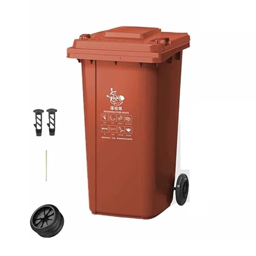 HBSSP Außenabfallbehälter 80L 100L 120L 240L Großer Abfallbehälter Mit Deckel Rädern, Robuster Kommerzieller Abfallbehälter, Für Außenküchen(Braun,240L) von HBSSP