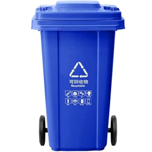 HBSSP Außenmülleimer mit Stillen Rädern Deckel Robuster Kommerzieller Abfallbehälter für Veranda, Hinterhof, Terrasse, 6 Farben(Blau,100L) von HBSSP