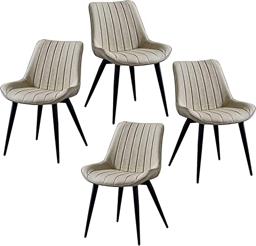 HBSSP Bürostühle 4er Set Wohnzimmer Schlafzimmer Balkonstuhl Kunstleder Schmiedeeisen Hocker Beine Esszimmerstuhl(Beige) von HBSSP