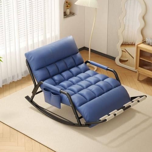HBSSP Doppelter Schaukelstuhl Wohnzimmer,Gemütlicher Loungesessel Außenbereich mit Armlehnen Seitentaschen, for Terrasse Auf Dem Balkon Oder Veranda(Blue,Black Tube) von HBSSP