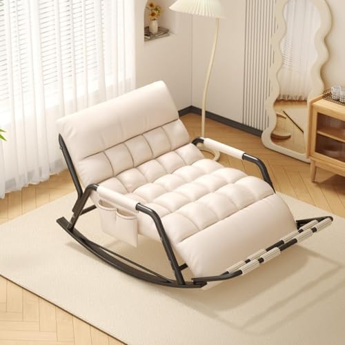 HBSSP Doppelter Schaukelstuhl Wohnzimmer,Gemütlicher Loungesessel Außenbereich mit Armlehnen Seitentaschen, for Terrasse Auf Dem Balkon Oder Veranda(Off White,Black Tube) von HBSSP