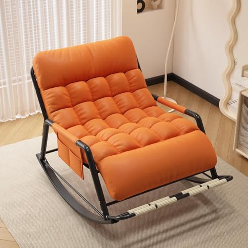HBSSP Doppelter Schaukelstuhl Wohnzimmer,Gemütlicher Loungesessel Außenbereich mit Armlehnen Seitentaschen, for Terrasse Auf Dem Balkon Oder Veranda(Orange,Black Tube) von HBSSP