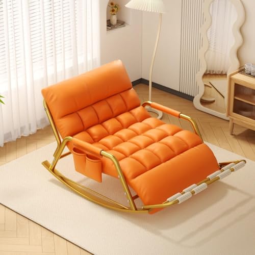 HBSSP Doppelter Schaukelstuhl Wohnzimmer,Gemütlicher Loungesessel Außenbereich mit Armlehnen Seitentaschen, for Terrasse Auf Dem Balkon Oder Veranda(Orange,Gold Tube) von HBSSP