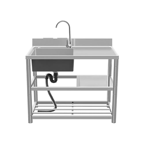 HBSSP Edelstahlspüle Außenbereich Großer Wasserkanal mit Einzelbecken Waschküche mit Warm- Und Kaltwasserhahn Und Abtropfgestell von HBSSP