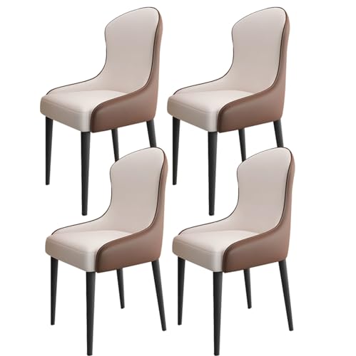 HBSSP Esszimmer Küchenzimmerstühle 4er-Set Wohnzimmer Sessel mit Weichem Kunstleder-Kissensitz Und Metallbeinen for Wohnzimmer, Büro, Küche, Faulenzen(White+Brown) von HBSSP