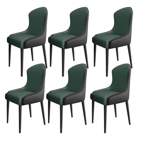 HBSSP Esszimmer Küchenzimmerstühle 6er-Set Wohnzimmer Sessel mit Weichem Kunstleder-Kissensitz Und Metallbeinen for Wohnzimmer, Büro, Küche, Faulenzen(Dark Green+Black) von HBSSP