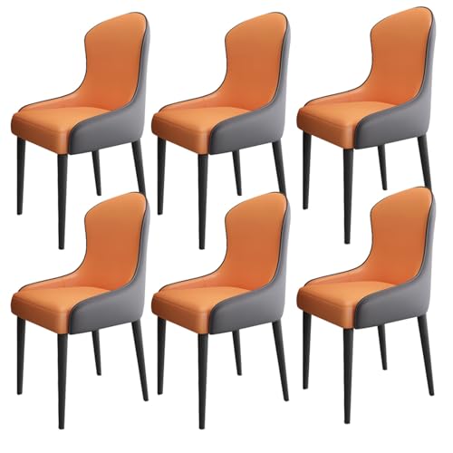 HBSSP Esszimmer Küchenzimmerstühle 6er-Set Wohnzimmer Sessel mit Weichem Kunstleder-Kissensitz Und Metallbeinen for Wohnzimmer, Büro, Küche, Faulenzen(Orange+Dark Gray) von HBSSP