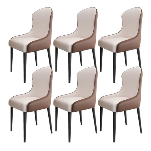 HBSSP Esszimmer Küchenzimmerstühle 6er-Set Wohnzimmer Sessel mit Weichem Kunstleder-Kissensitz Und Metallbeinen for Wohnzimmer, Büro, Küche, Faulenzen(White+Brown) von HBSSP