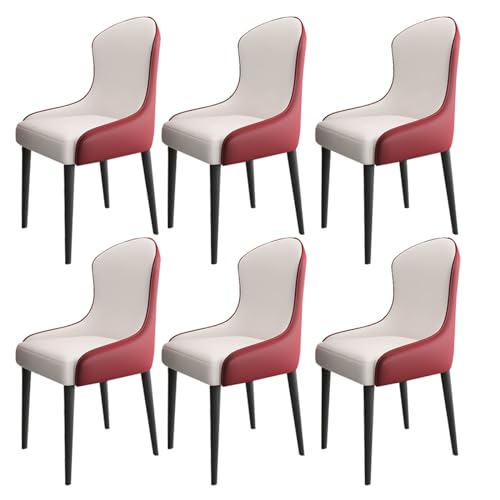 HBSSP Esszimmer Küchenzimmerstühle 6er-Set Wohnzimmer Sessel mit Weichem Kunstleder-Kissensitz Und Metallbeinen for Wohnzimmer, Büro, Küche, Faulenzen(White+red) von HBSSP