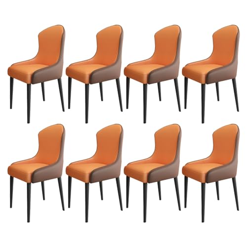 HBSSP Esszimmer Küchenzimmerstühle 8er-Set Wohnzimmer Sessel mit Weichem Kunstleder-Kissensitz Und Metallbeinen for Wohnzimmer, Büro, Küche, Faulenzen(Orange+Brown) von HBSSP