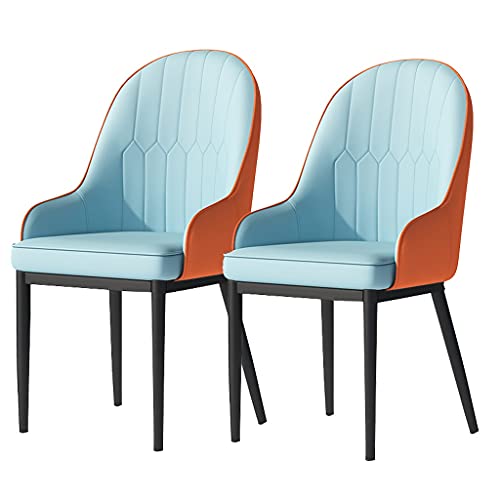 HBSSP Esszimmerstühle 2er-Set Küchenstühle Mit Mattem PU-Leder-Rückenlehne Moderne Mid-Century-Wohnzimmerstühle Mit Metallbeinen(Blue-orange,Black feet) von HBSSP