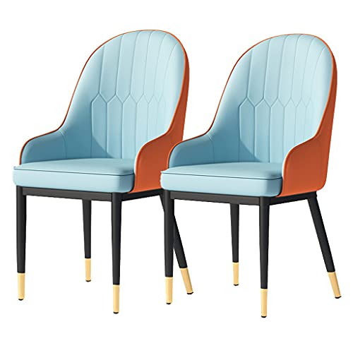HBSSP Esszimmerstühle 2er-Set Küchenstühle Mit Mattem PU-Leder-Rückenlehne Moderne Mid-Century-Wohnzimmerstühle Mit Metallbeinen(Blue-orange,Golden feet) von HBSSP
