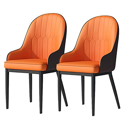 HBSSP Esszimmerstühle 2er-Set Küchenstühle Mit Mattem PU-Leder-Rückenlehne Moderne Mid-Century-Wohnzimmerstühle Mit Metallbeinen(Orange Brown,Black feet) von HBSSP
