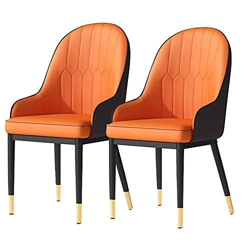 HBSSP Esszimmerstühle 2er-Set Küchenstühle Mit Mattem PU-Leder-Rückenlehne Moderne Mid-Century-Wohnzimmerstühle Mit Metallbeinen(Orange Brown,Golden feet) von HBSSP
