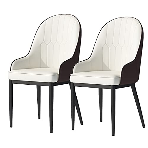 HBSSP Esszimmerstühle 2er-Set Küchenstühle Mit Mattem PU-Leder-Rückenlehne Moderne Mid-Century-Wohnzimmerstühle Mit Metallbeinen(White Brown,Black feet) von HBSSP